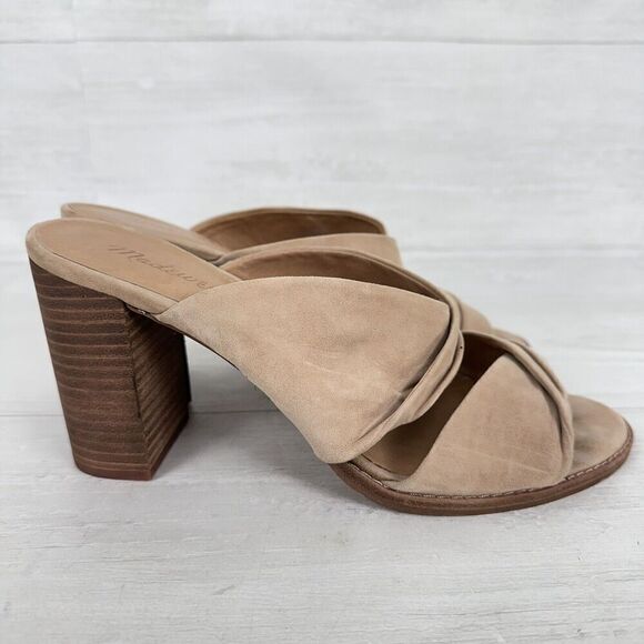 Madewell Gesine Mule Sandals Women 10 Taupe Suede Slip On Block Heel Open Toe - Picture 7 of 12